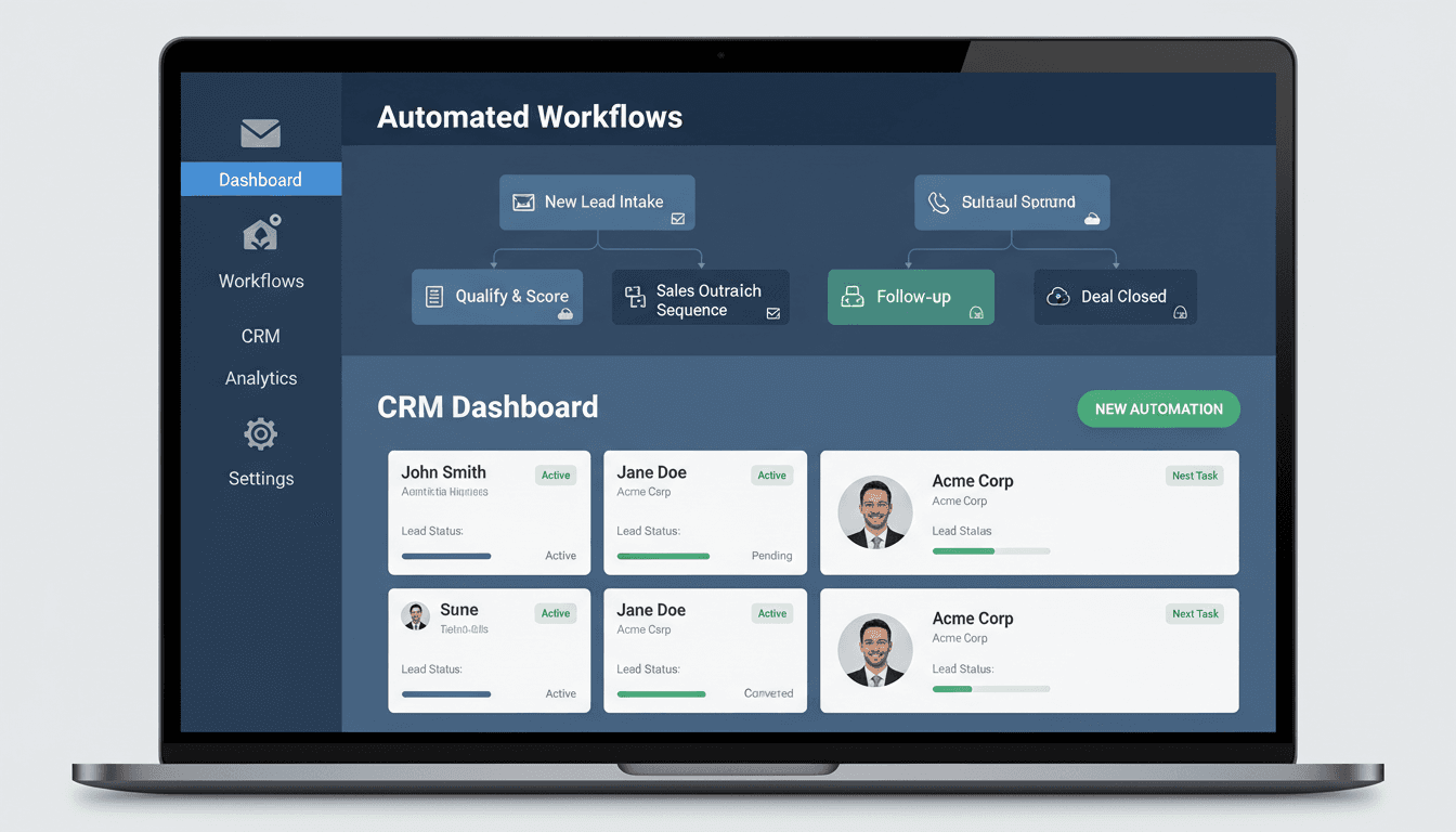 Digital infrastructure showing CRM and automation tools integrated